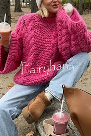 Solid Color Loose Round Neck Long Sleeve Casual Knitted Sweater