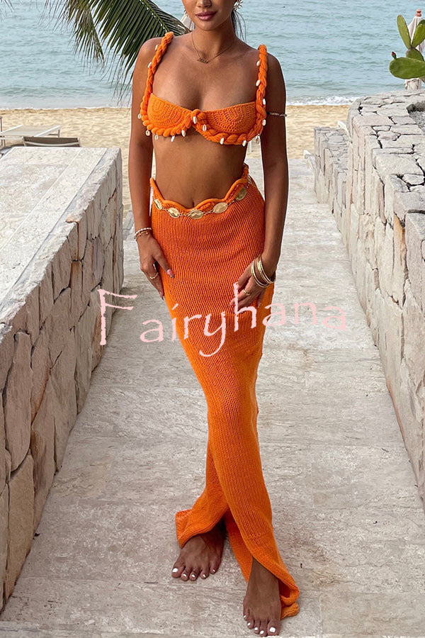 Takian Hollow Crochet Knit Braid Shell Trim Crop Vacation Tank