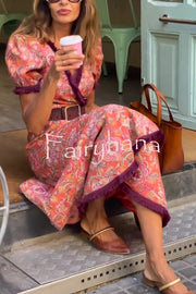 Bohemian Floral Print Elegant Puff Sleeve Holiday Maxi Dress