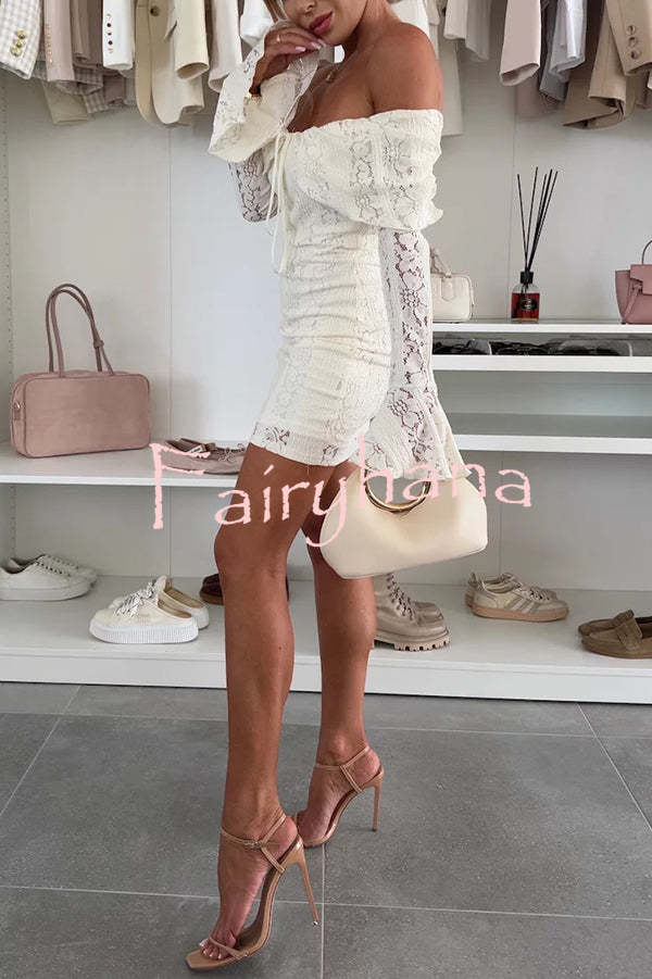 Solid Color Lace Off Shoulder Lace Sexy Slim Mini Dress