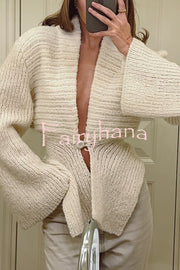 Retro V-neck Long-sleeved Sexy Hollow Loose Knitted Cardigan