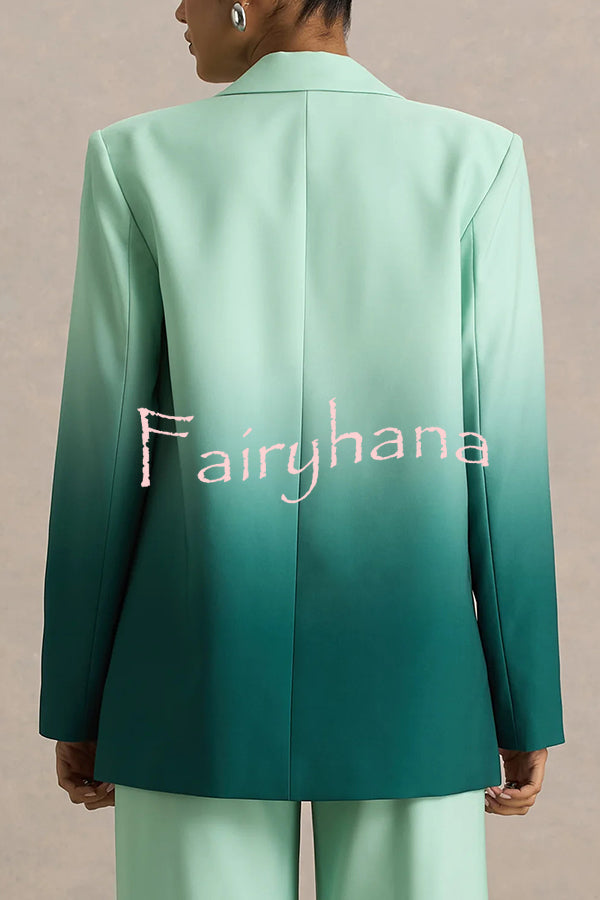 Enya Ombre Print Single Button Long Sleeve Lapel Loose Blazer