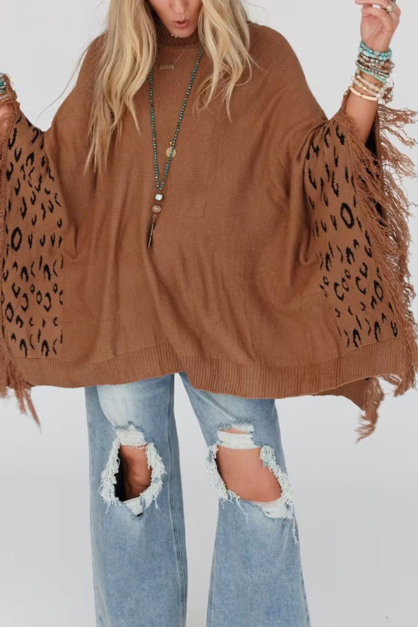 Fashionable Round Neck Tassel Loose Knitted Sweater