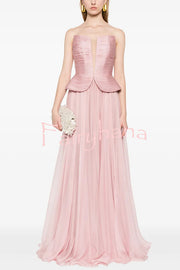 Fantasy Fairy Pleated Corset Chiffon Hem Strapless Maxi Dress