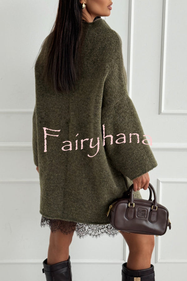 Cozy Ember Knit High Neck Long Sleeve Relaxed Sweater Mini Dress