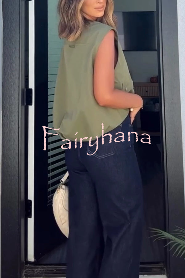 Fashion Zipper Sleeveless Pocket Loose Vest Jacket