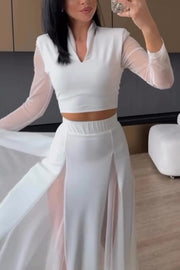 Feeling Chic Mesh Long Sleeve Crop Stretch Top