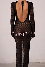 Sexy Backless Long-sleeved Knitted Slim-fit Maxi Dress