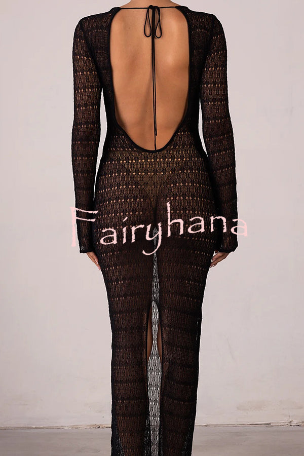 Sexy Backless Long-sleeved Knitted Slim-fit Maxi Dress