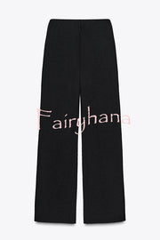Fashion Contrast Color Stretch High Waist Casual Straight Pants