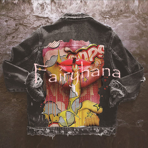 Halloween Print Long Sleeve Denim Jacket