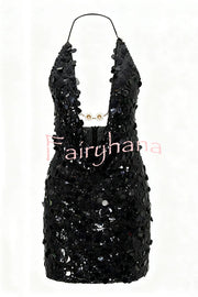 Sexy Halter Neck Sequined Open Back Mini Dress