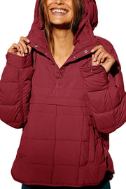 Solid Color Hooded Long-sleeved Loose Pocket Padded Top