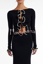Fashion Ruffled Long-sleeved Tie-cropped Knitted Cardigan