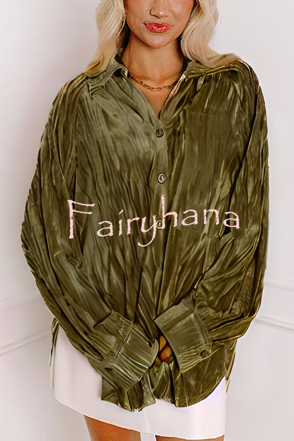 Solid Color Velvet Light-sensitive Drape Loose Shirt