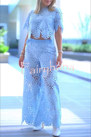 Eliose Scallop Cutout Embroidery Lace Elastic Waist Pocket Loose Pants