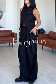 Urban Charm Wrap Tie-up Elastic Waist Pocketed Wide Leg Pants