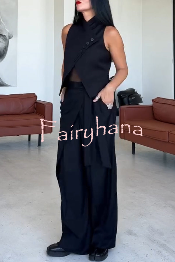 Urban Charm Wrap Tie-up Elastic Waist Pocketed Wide Leg Pants