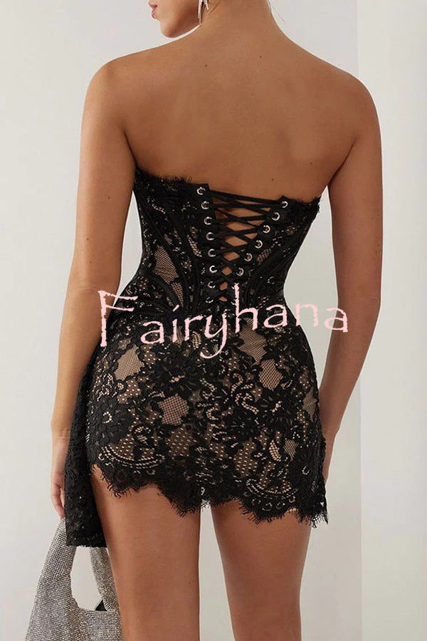 Amazing Lace Mesh Off Shoulder Slightly See Through Slim Fit Mini Dress