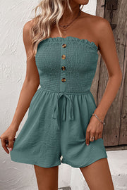 Solid Color Tube Top Button Pleated Casual Rompers