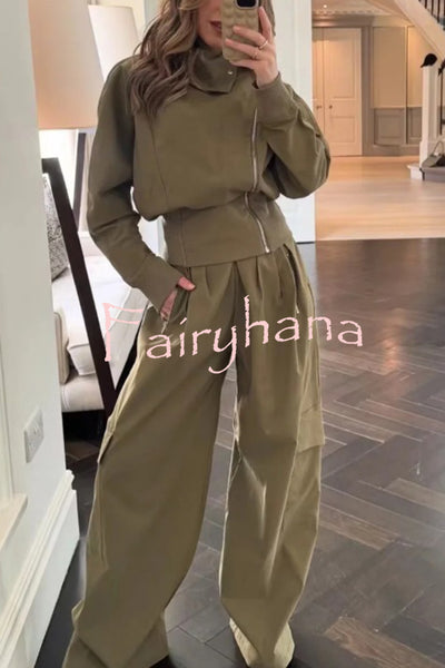 Fashionable High-neck Long-sleeved Zippered Simple Jacket