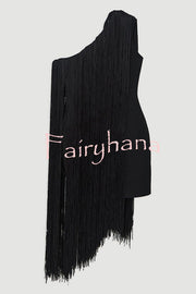 Fashion One-shoulder Slim-fit Elegant Tassel Mini Dress