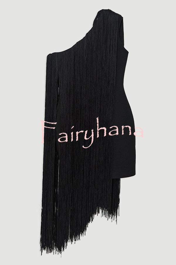 Fashion One-shoulder Slim-fit Elegant Tassel Mini Dress