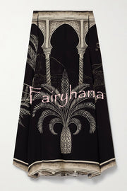 Satin Botanical Print Sleeveless Lounge Top and Midi Skirt Set