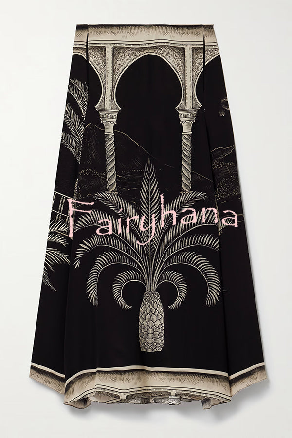Satin Botanical Print Sleeveless Lounge Top and Midi Skirt Set