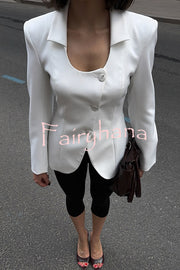 Solid Color Lapel Long Sleeve Casual Button Blazer