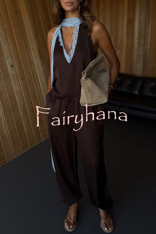 Sunday Social Satin Drawstring Elastic Waist Pocketed Loose Jogger Pants