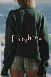 Fashionable Fish Pattern Round Neck Loose Knitted Sweater