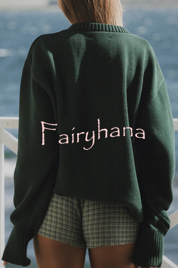 Fashionable Fish Pattern Round Neck Loose Knitted Sweater