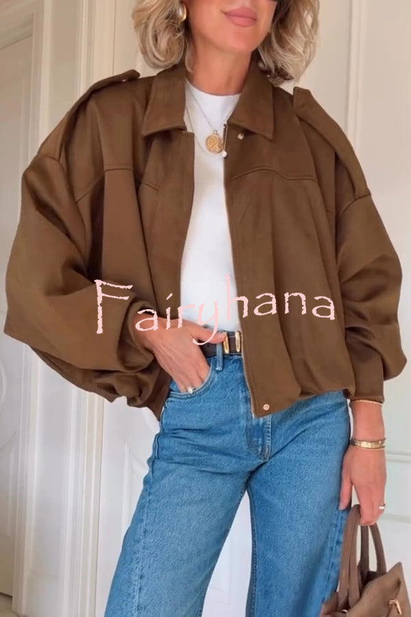 Fashion Lapel Long-sleeved Casual Bomber Jacket