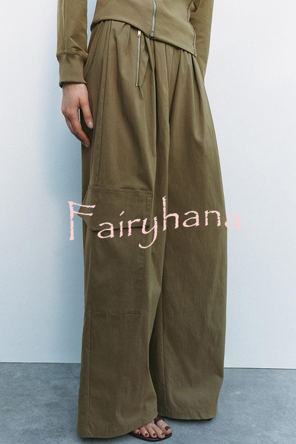 Fashionable Elastic Waist Workwear Wide-leg Pants