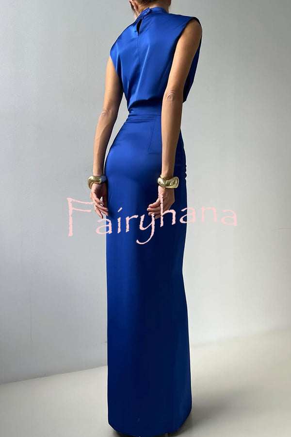 Solid Color Casual Sleeveless Crop Top and Elegant Button-down Maxi Skirt Set