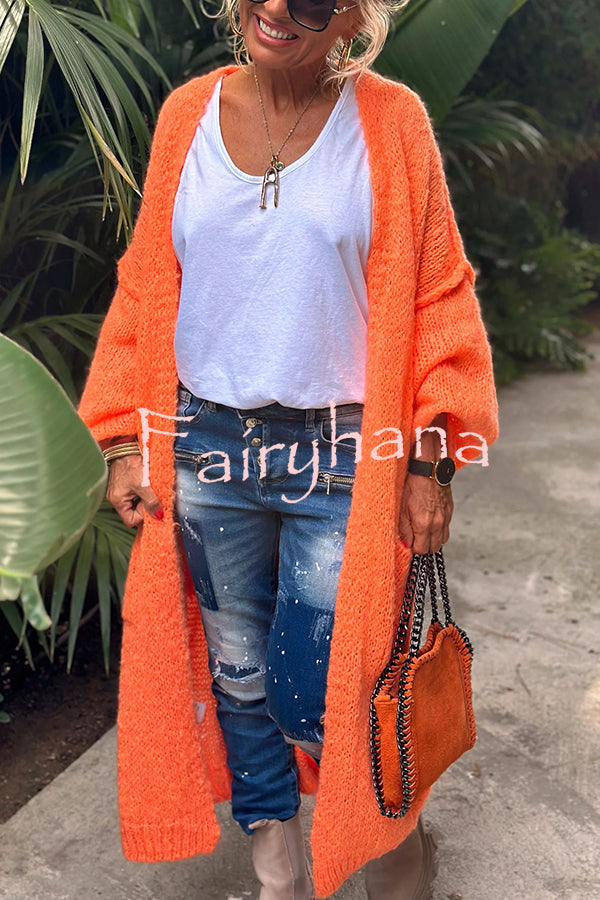 Calling for Love Back Printed Pocket Oversized Midi Cardigan