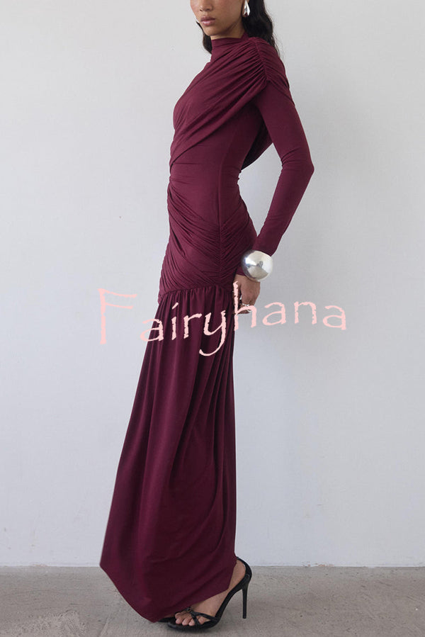 Solid Color Long-sleeved Pleated Slim-fit Elegant Ribbon Mini Dress