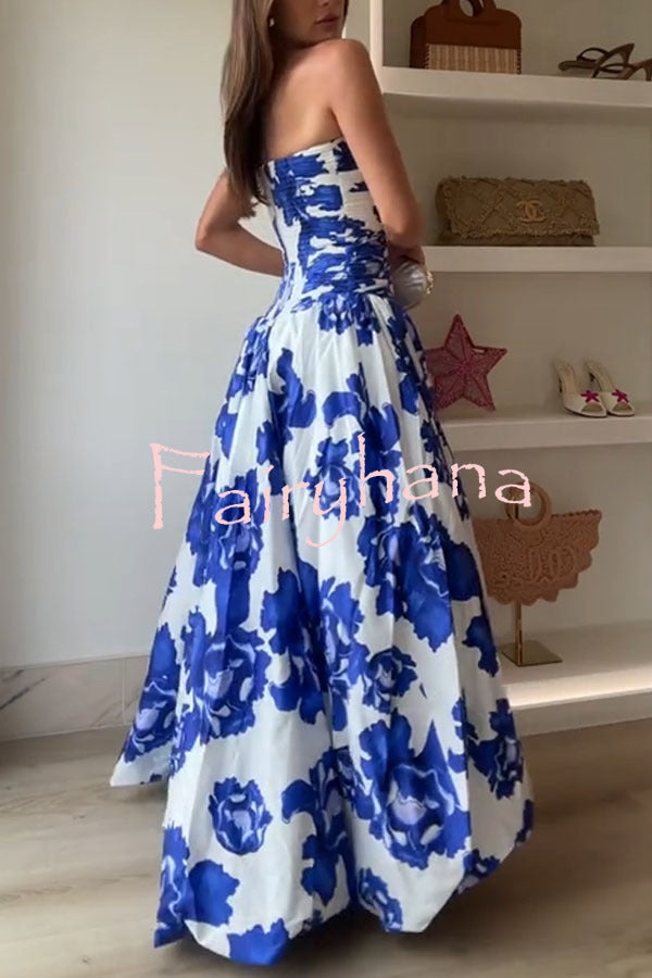 Perfect Moment Floral Off Shoulder Ruched Bodice Drape Bubble Hem Maxi Dress
