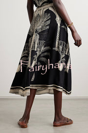 Satin Botanical Print Sleeveless Lounge Top and Midi Skirt Set