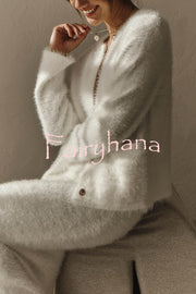 Solid Color Long-sleeved Button-pocket Knitted Jacket and Elegant Long Skirt Set