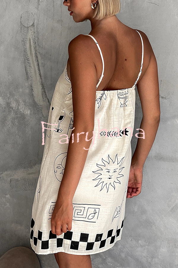 Fashionable Graffiti Printed Halter Backless Loose Mini Dress