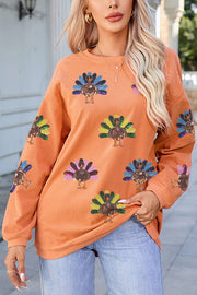 Colorful Turkey Sequin Print Loose Long-sleeved Sweatshirt