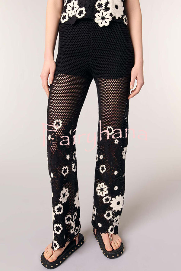 Fashion Hollow Hook Elastic Waist Casual Wide-leg Pants