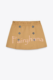 Chic Comfort Mid Rise Elastic Waist Contrast Buttons Pocket Mini Skort