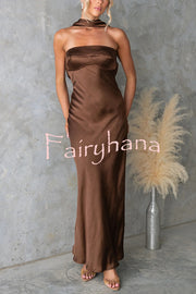 Satin Elegant Off-the-shoulder Backless Maxi Dress