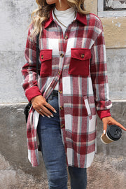 Retro Plaid Casual Long-sleeved Pocket Mid-length Coat