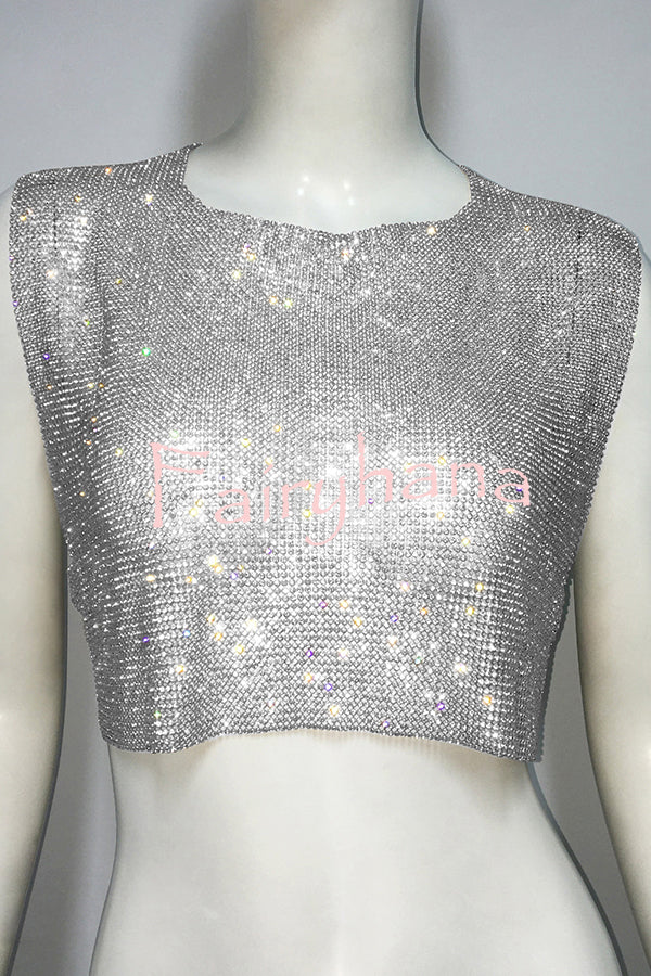 Sexy Metallic Rhinestone Backless Chain Vest