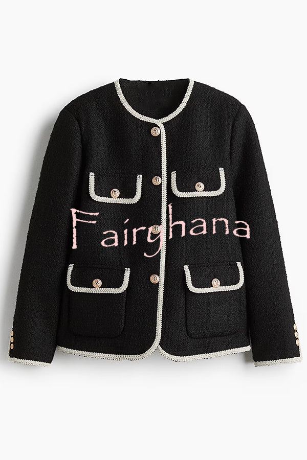 Fashionable Contrast Color Long Sleeve Button-decorated Casual Jacket