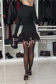 Stevie Leopard Print Patchwork Bell Sleeve Stretch Mini Dress